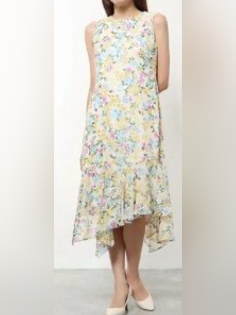 Calvin Klein Pastel Yellow Floral High-Low Skirt